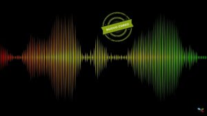 Immagine di onde sonore di colori diversi, dal rosso al verde, su sfondo nero.